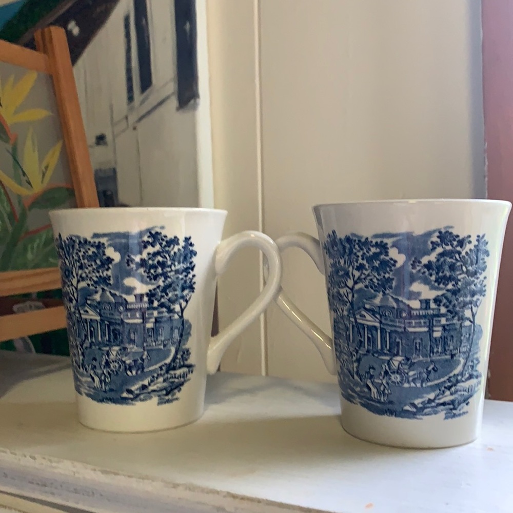Vintage Blue & White Cups Made In England